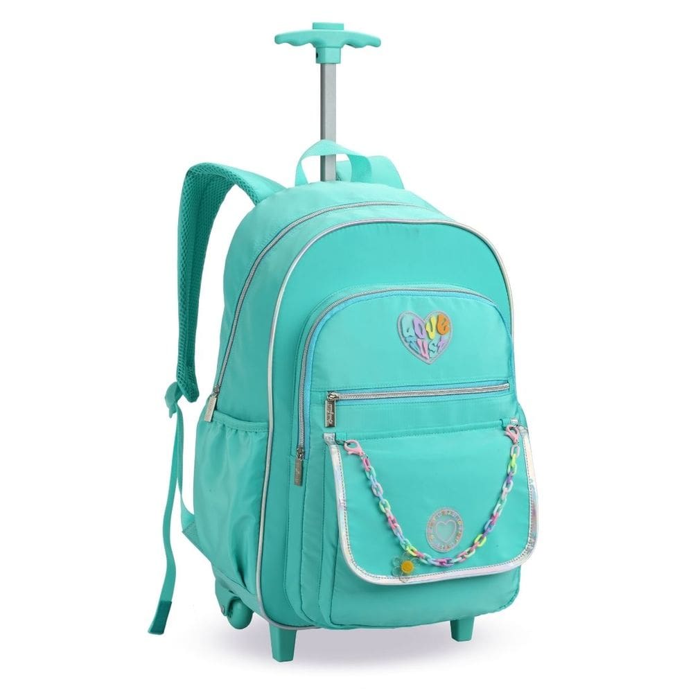 Mochila Escolar com Rodas 4 Divisórias Chaveiro Resistente Tendência Kawaii Juvenil Volta as Aulas