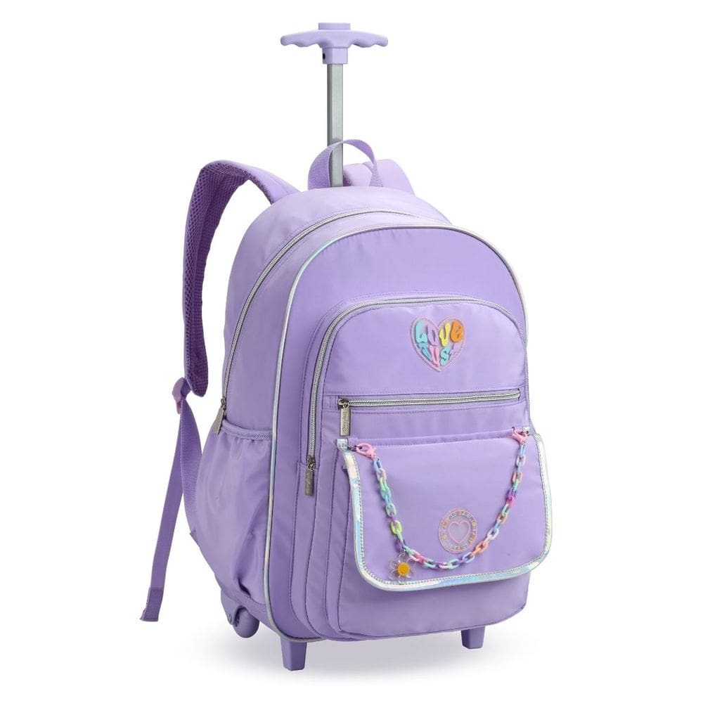 Mochila Escolar com Rodas 4 Divisórias Chaveiro Resistente Tendência Kawaii Juvenil Volta as Aulas