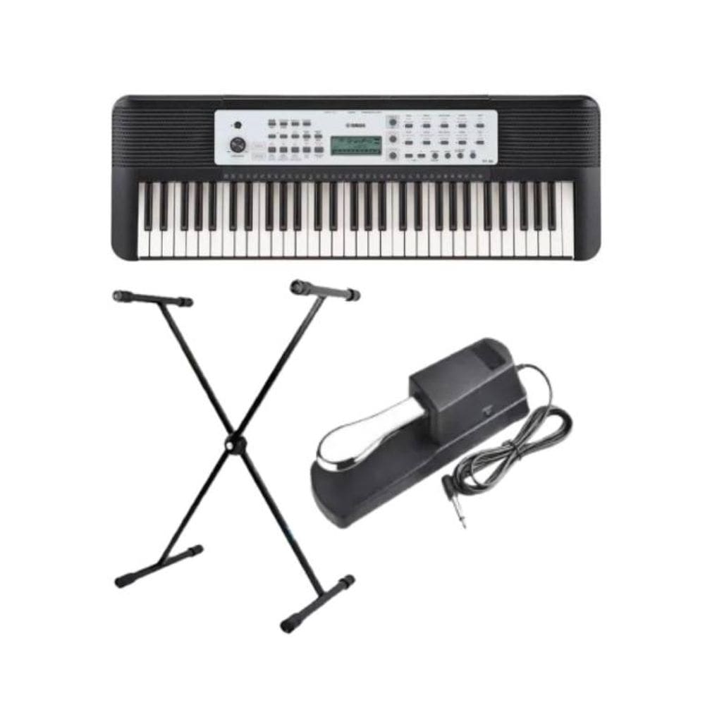 Kit Teclado Yamaha YPT-280 Portátil Preto + Suporte em X + Pedal sustein