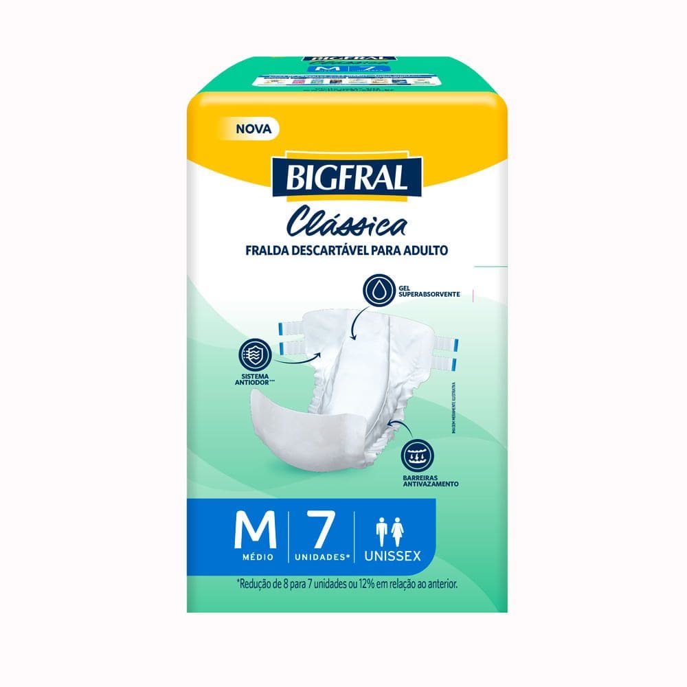 Fralda Bigfral Clássica Tamanho M com 7 Unidades