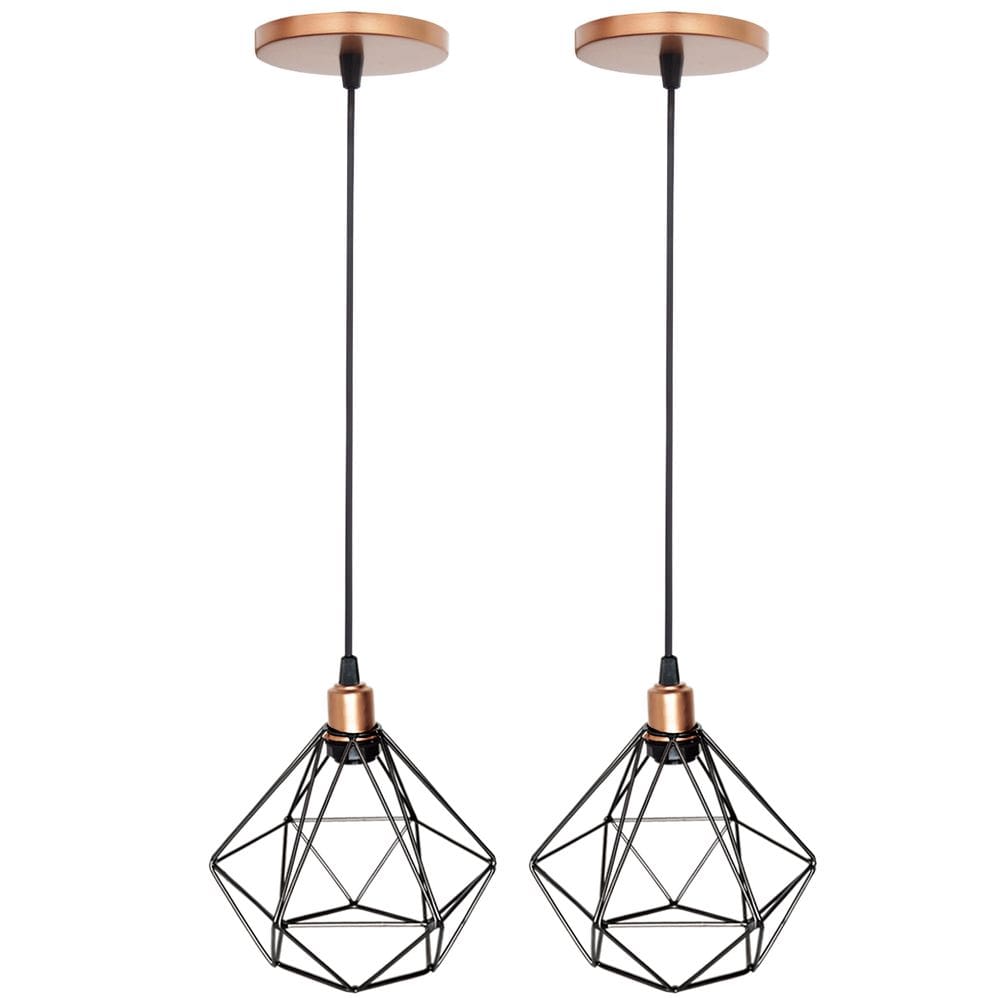 2 Pendente Aramado Diamante Luminária Lustre Luxo Pequeno Teto Retrô Agp Ilumini Industrial