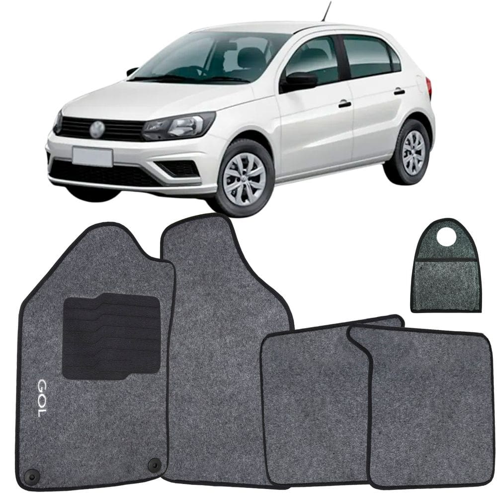 Tapete Carpete + Lixeira Gol G6 G7 2012 à 2016 Logo Bordado Personalizado Grafite Jogo 5 Peças