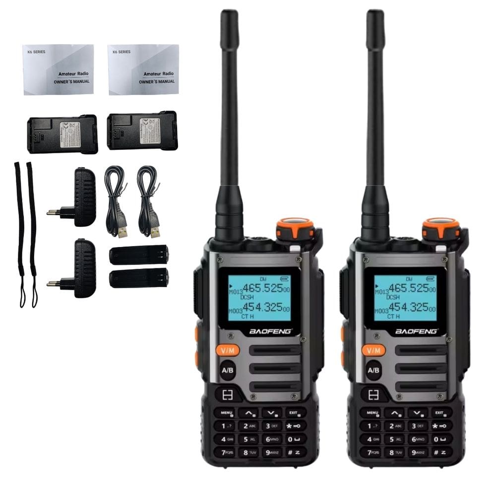 Kit 2 Rádio Comunicador Baofeng Tri-band Recarregável Type-c Lanterna Led Bateria Durável 2600mAh Alcance até 10 km Dual