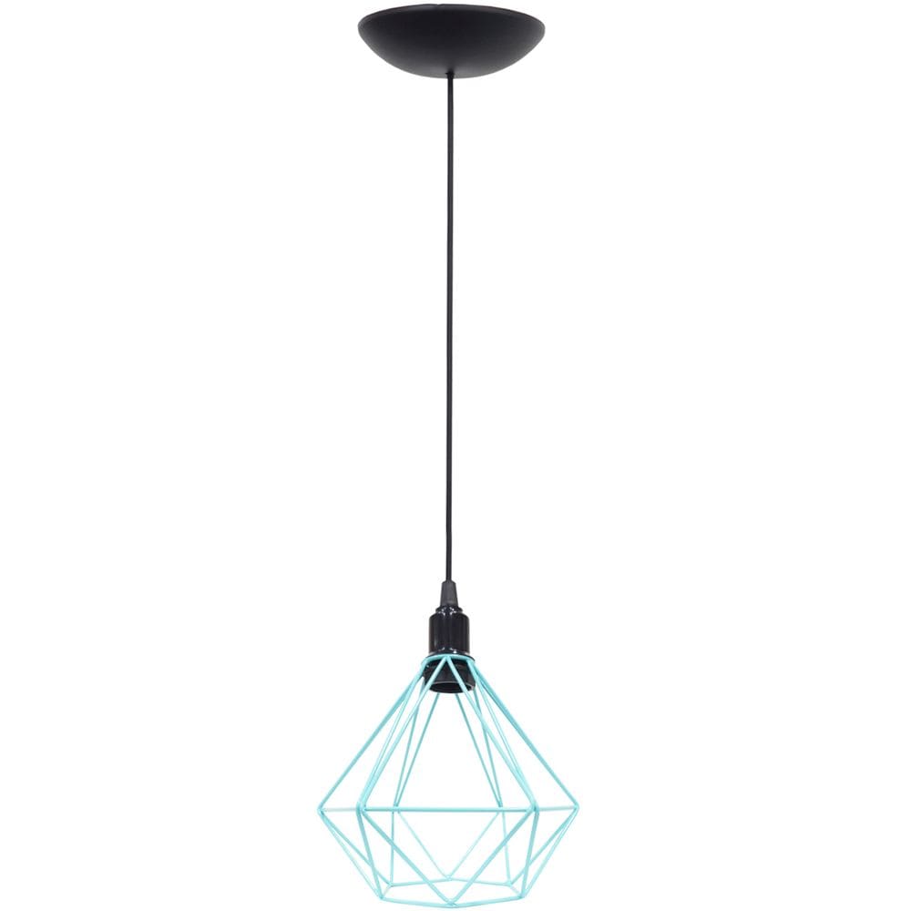 Pendente Aramado Diamante Luminária Lustre P Teto Retrô Vintage Industrial Balcão Azul Tiffany