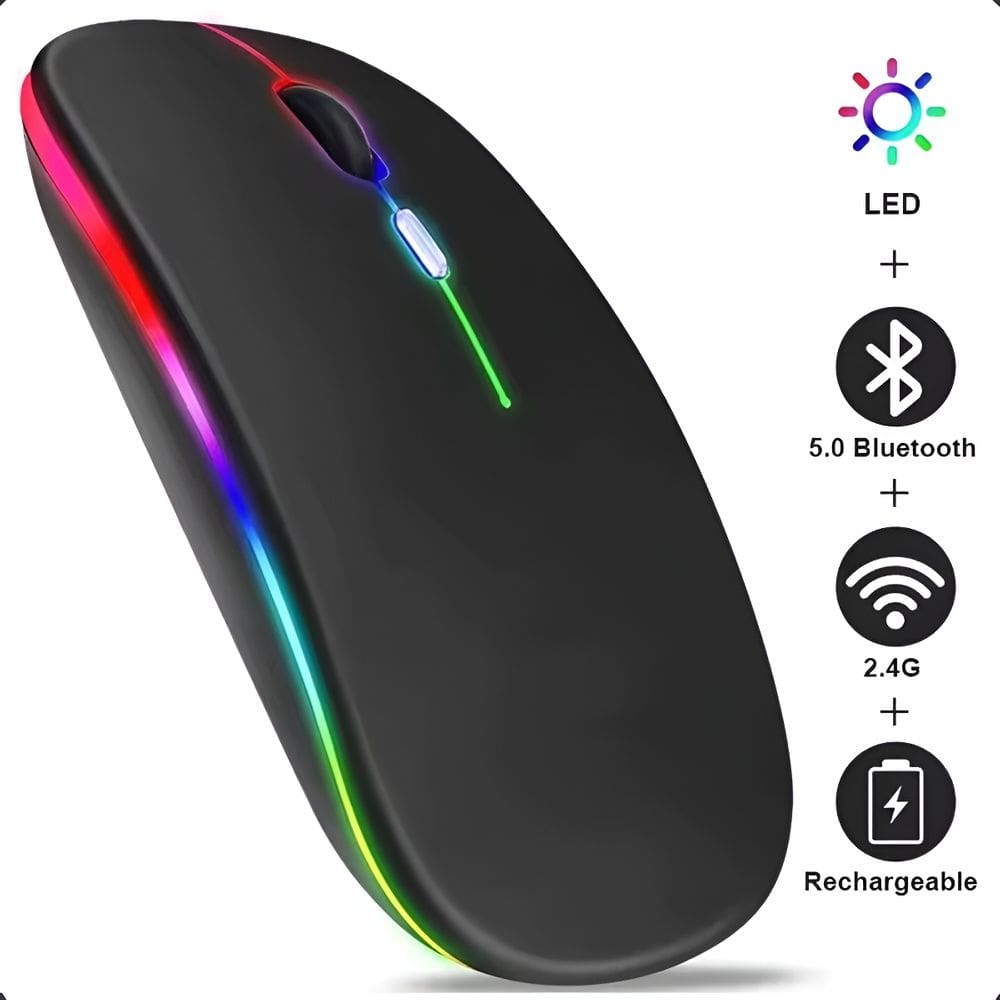 Mouse Sem Fio Bluetooth RGB Ergnomico Recarregável Gamer