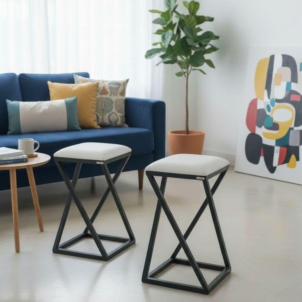 Conjunto 2 Banquetas Bar Confortável Moderno Design Resistente Industrial Branco