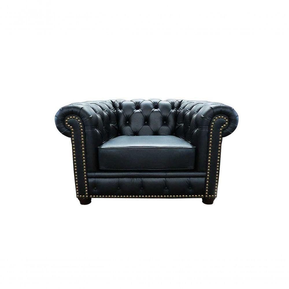 Poltrona Chesterfield De Couro Preto Pimentado