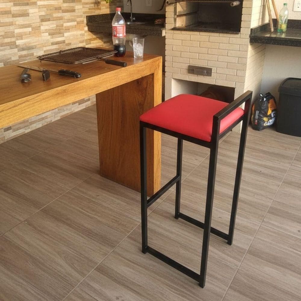 Banqueta Alta Cozinha Bar Balcão Bistrô Industrial Assento Estofado Vermelho