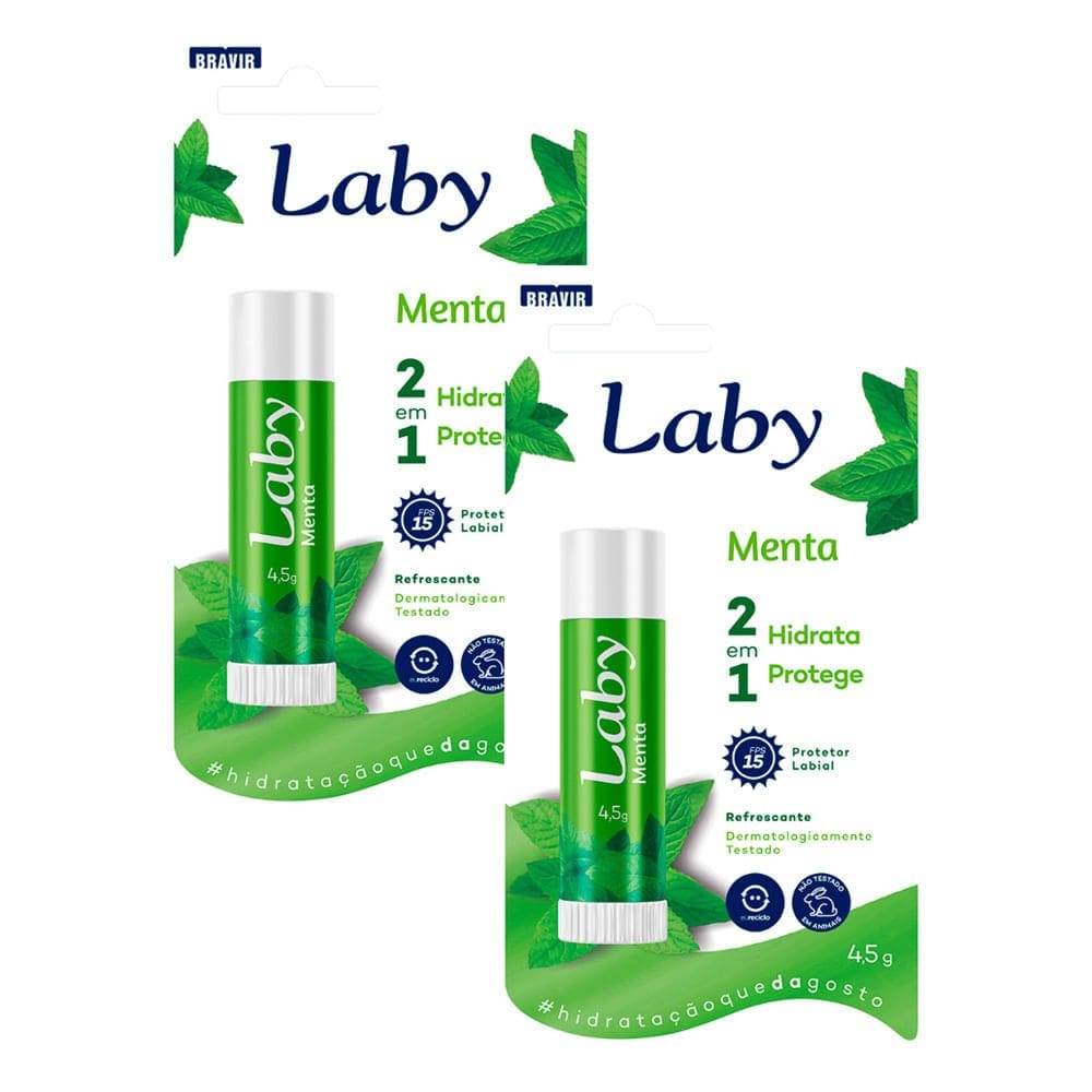 Kit 2 Protetor Solar Labial Laby FPS 15 Stick Sabor Menta com 4,5g