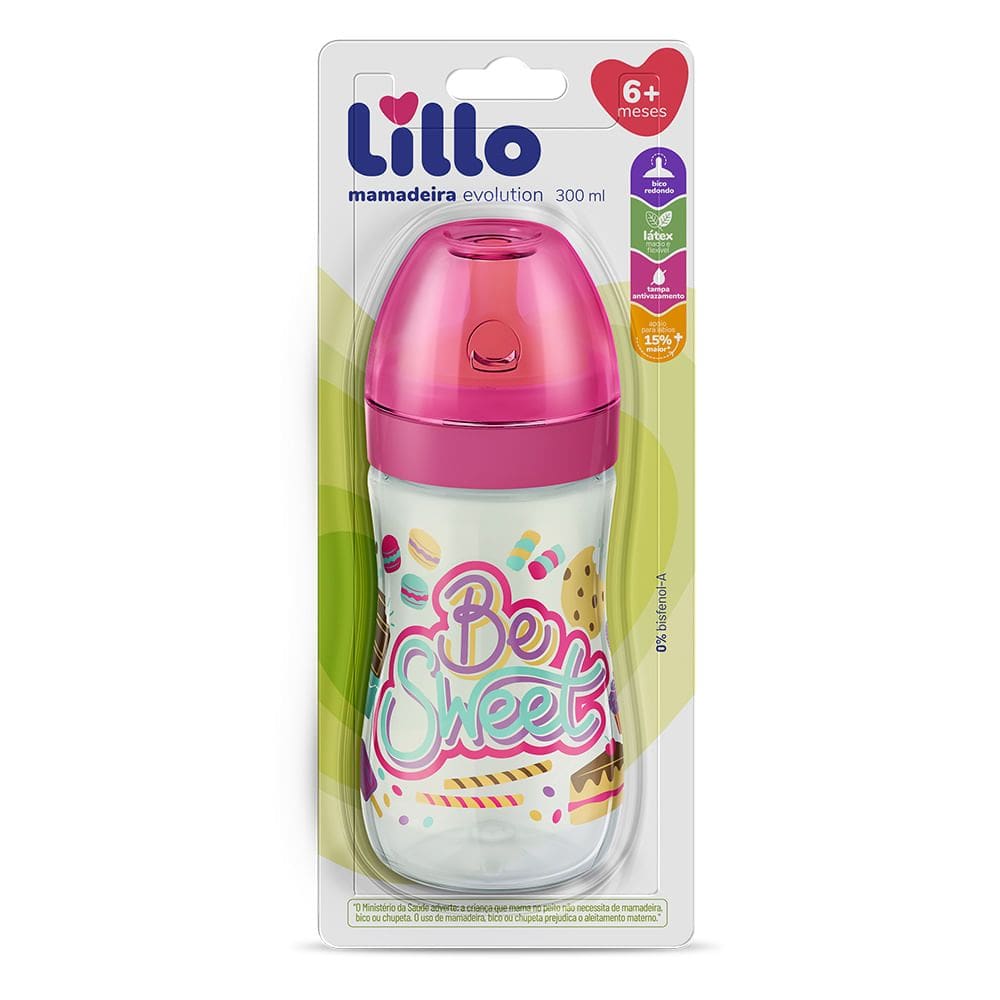 Mamadeira Lillo Divertida Bico de Silicone Desenhos 260ml Rosa Ref 680131