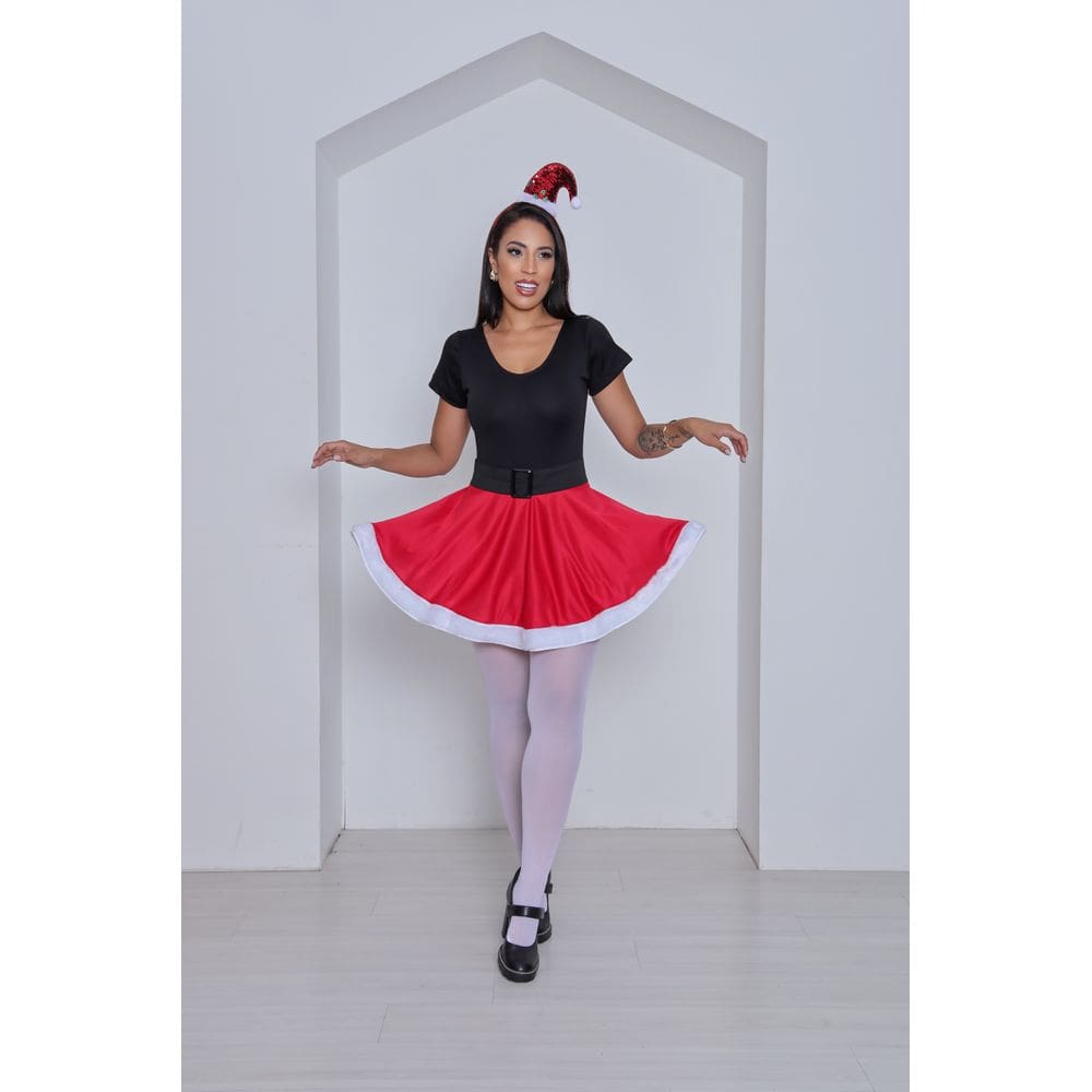 Saia Mamãe Noel Adulto Fantasia Natalina Duende Ajudante de Papai Noel Feminina Noelete Roupa para Noite de Natal
