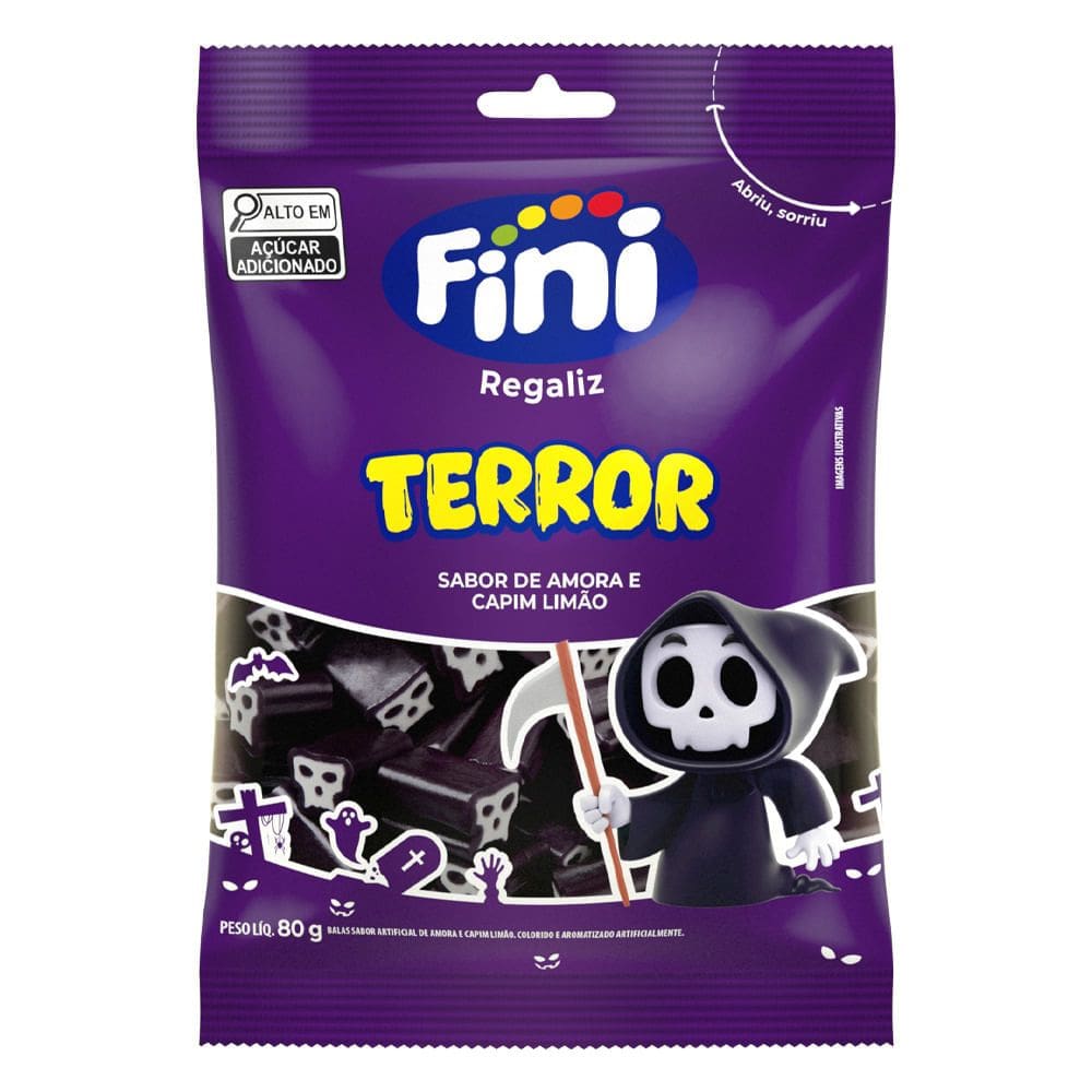 Bala Fini Regaliz Terror Sabor Amora e Capim Limão 80g