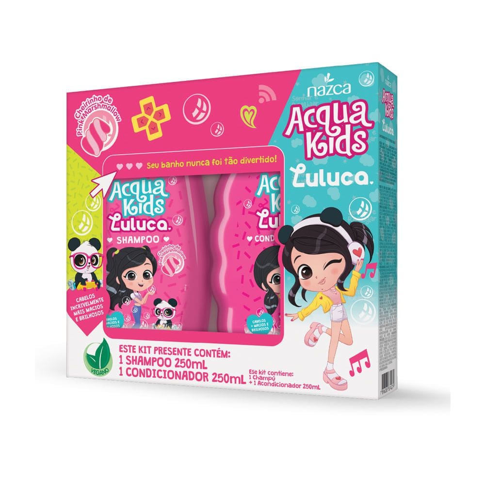 Shampoo e Condicionador Acqua Kids Luluca Cheirinho de Pink Marshmallow 250ml Cada