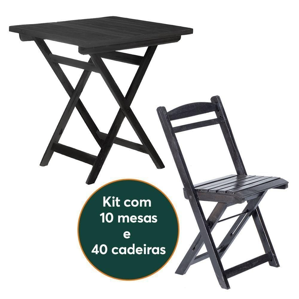 Kit 10 Mesas Dobráveis Com 40 Cadeiras 100% Madeira Maciça Ypê Preto