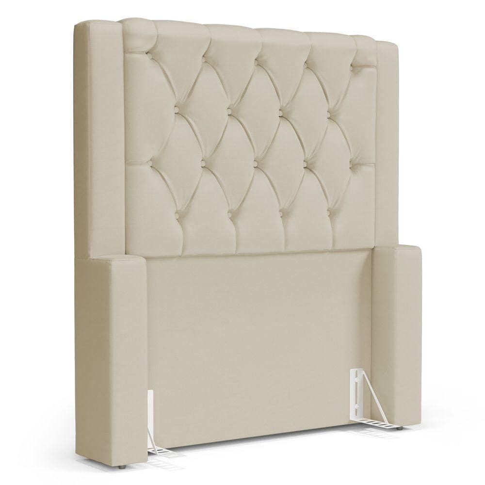 Cabeceira Atena Para Cama Box Solteiro 90cm Capitonê Com Frame Suede Bege Claro - Abmaza