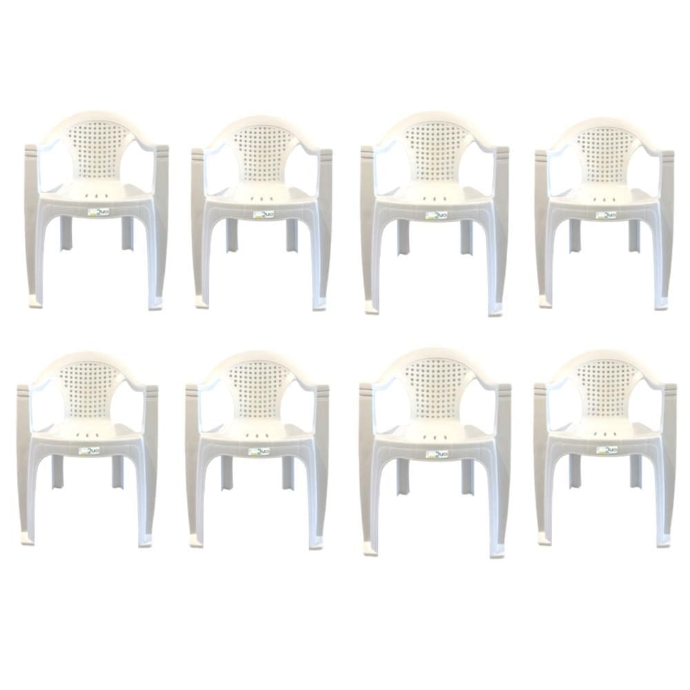 Kit 8 Cadeiras Plasticas Com Braço Viviane Branca 156Kg - Duoplast