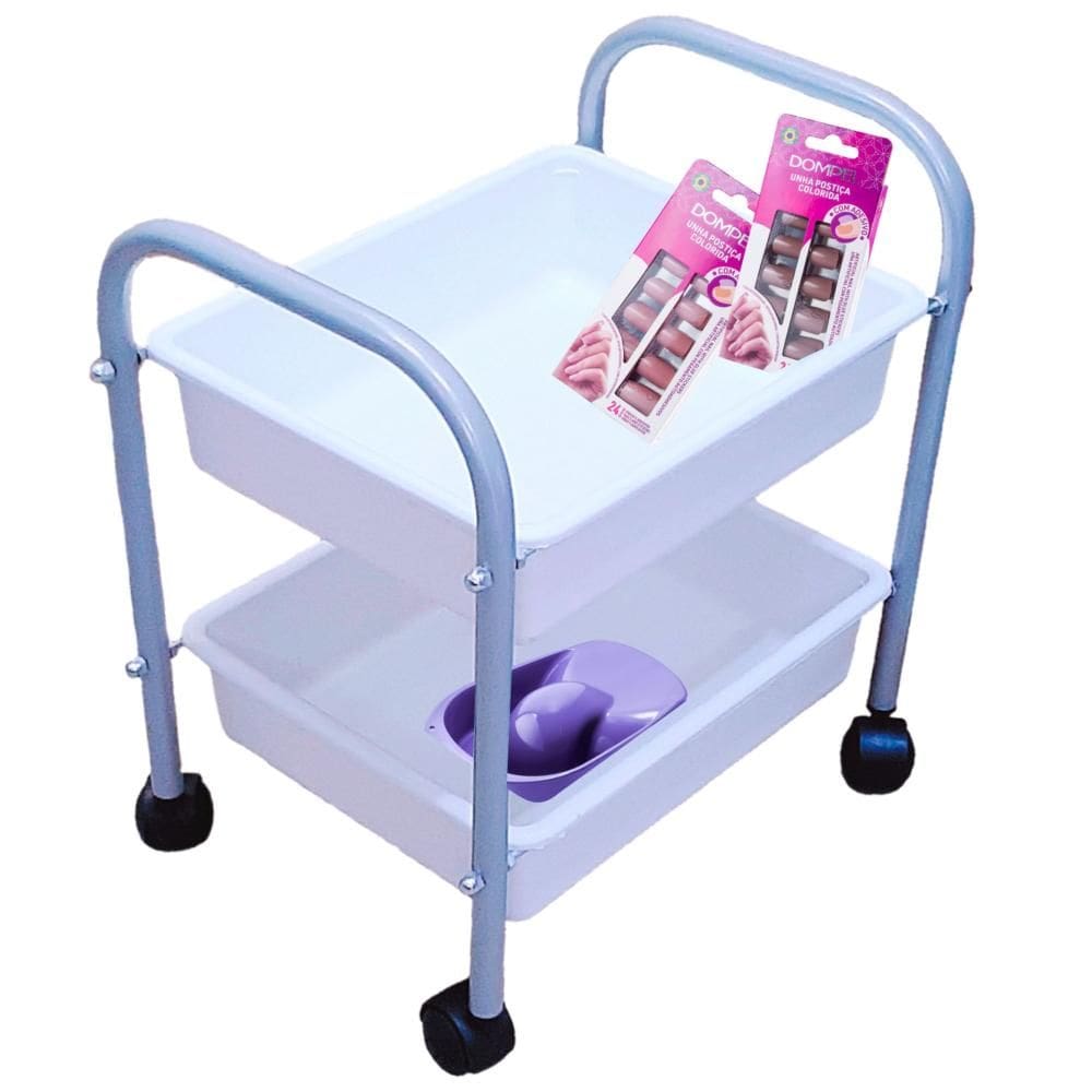 Carrinho Porta Esmalte Auxiliar Manicure 2 Bandejas