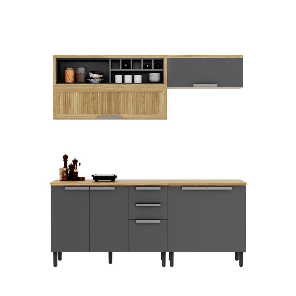 Cozinha Compacta Em Mdf New Porto Grafite 200cm Itatiaia