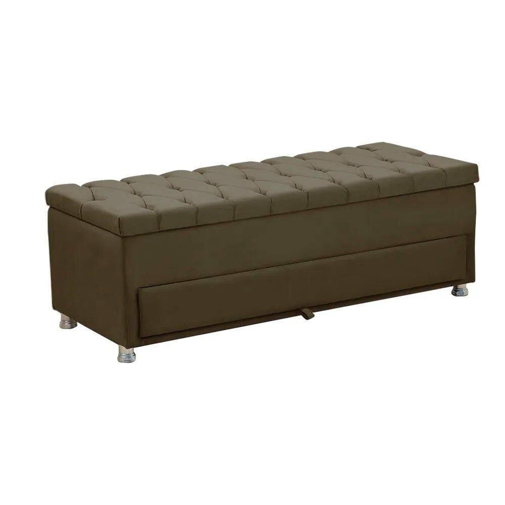 Calçadeira Sapateira Baú Munique 160cm De Largura Veludo Star Confort Marrom Castor