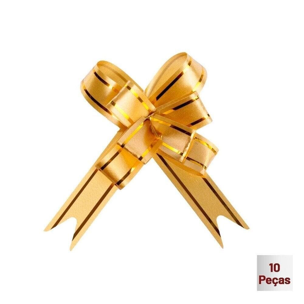 Laço Para Presente 10 Pçs 3,5x28cm Liso Ouro - Tudo em Caixa