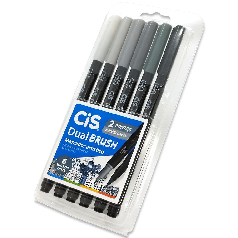 Marcador Artístico DUAL Brush Aquarelável CiS 6 Tons Cinza