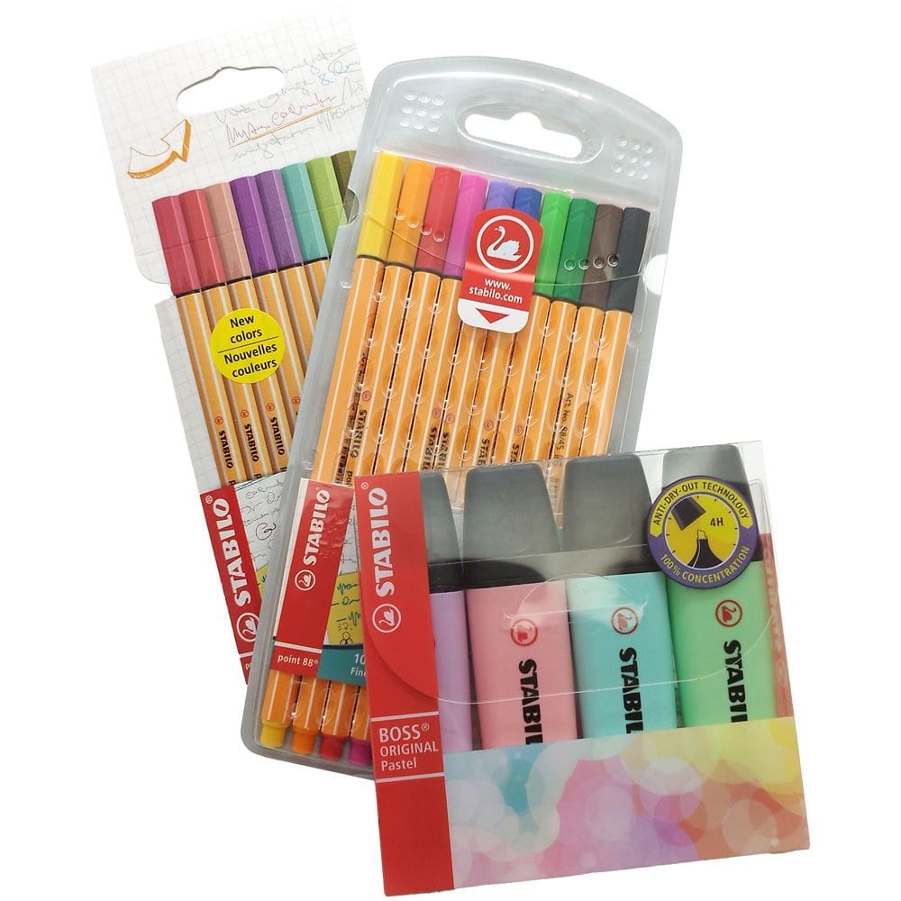 18 Canetas Stabilo Point 88 + 4 Marcadores Boss