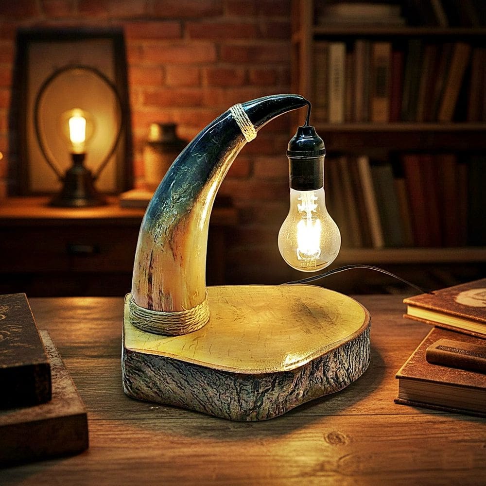 Luminária Mesa Rústica Chifre Natural Bovino Country Bivolt