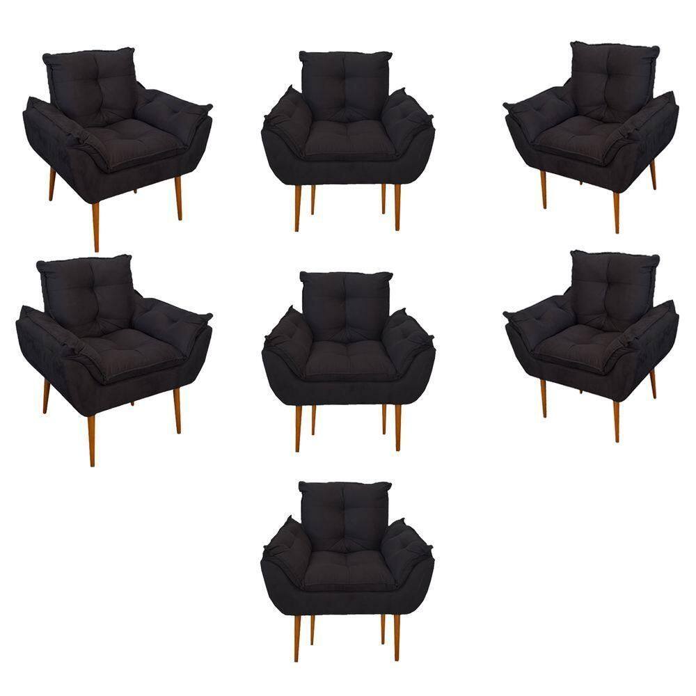 Kit 07 Poltronas Decorativas Opala Retro Consultório Cor:preto
