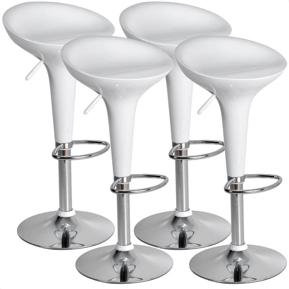 Kit 04 Un Banquetas Giratória Alta Tulipa Lotus Assento Abs Branco