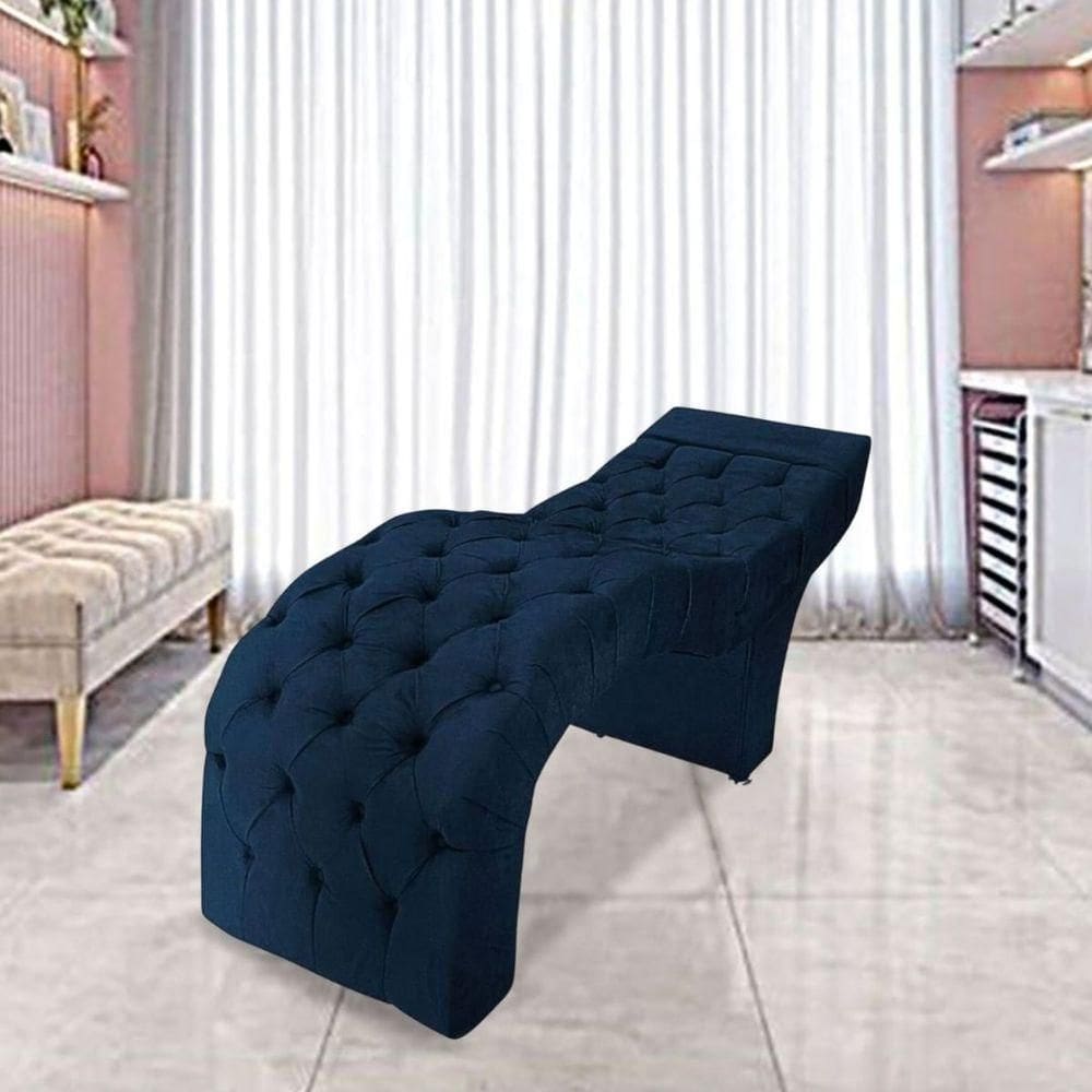 Maca Estofada Estética Cílios Salão Spa Suede Rebeca Azul Marinho