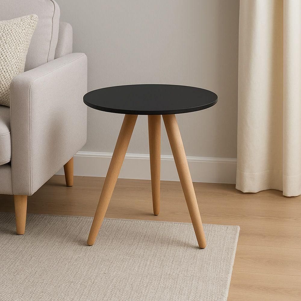 Mesa Lateral Redonda Para Sala Pé De Madeira Retrô Camila B04 - D`rossi Preto