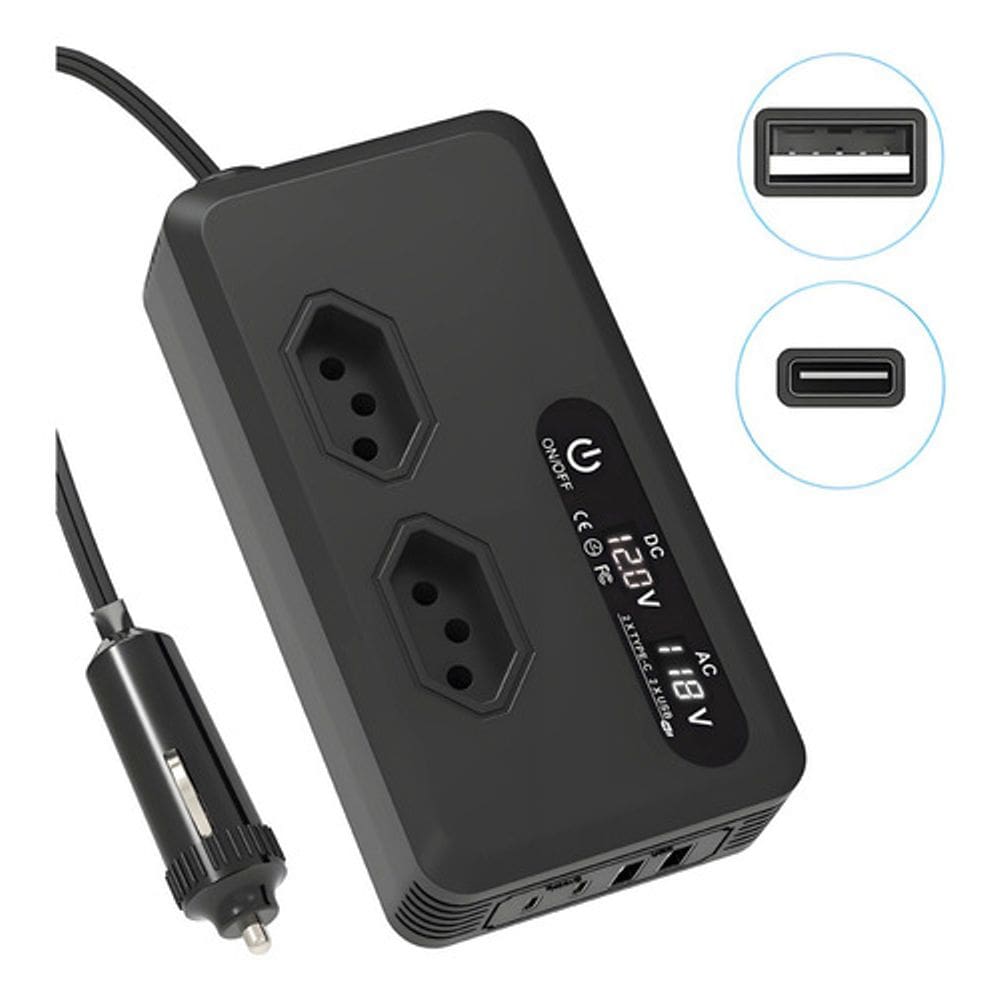 Inversor Carro 12v 220v Veicular 200w 2usb 2type-c Conversor