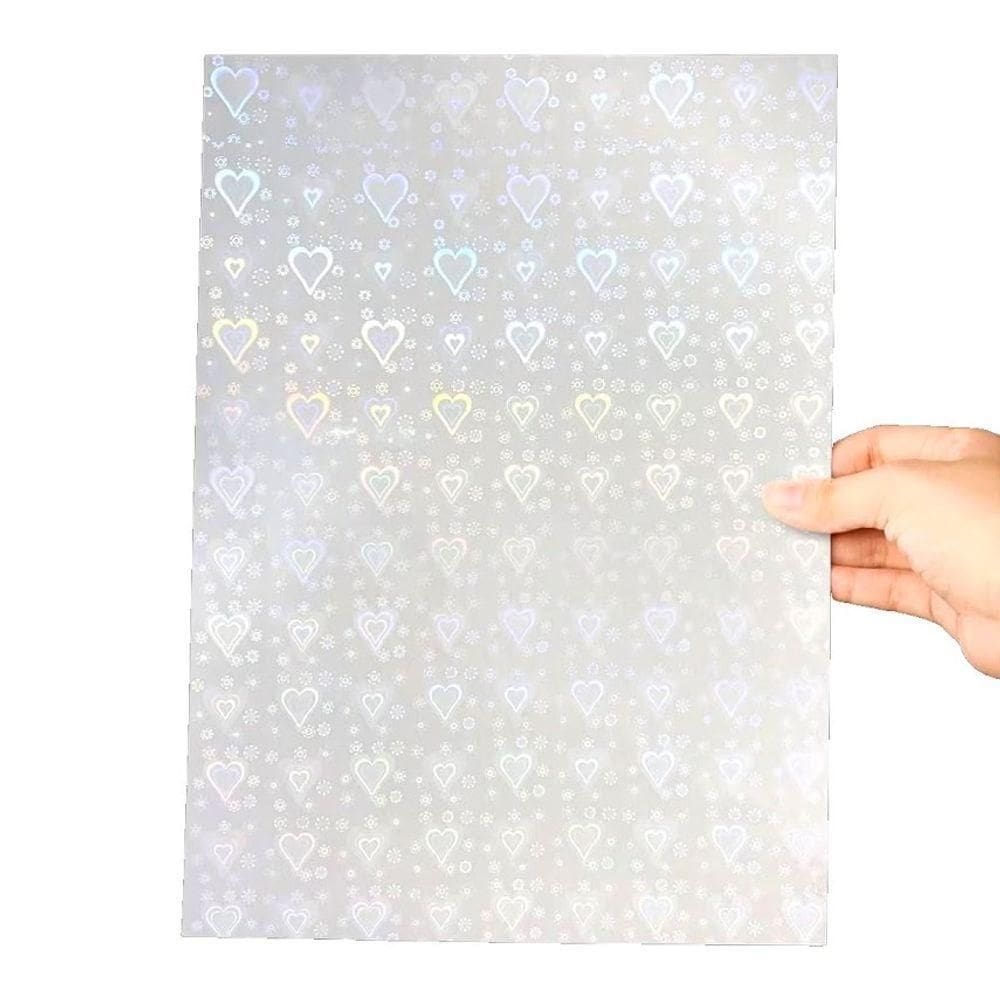 Papel Adesivo Holográfico Vinil Coração A4 50fls