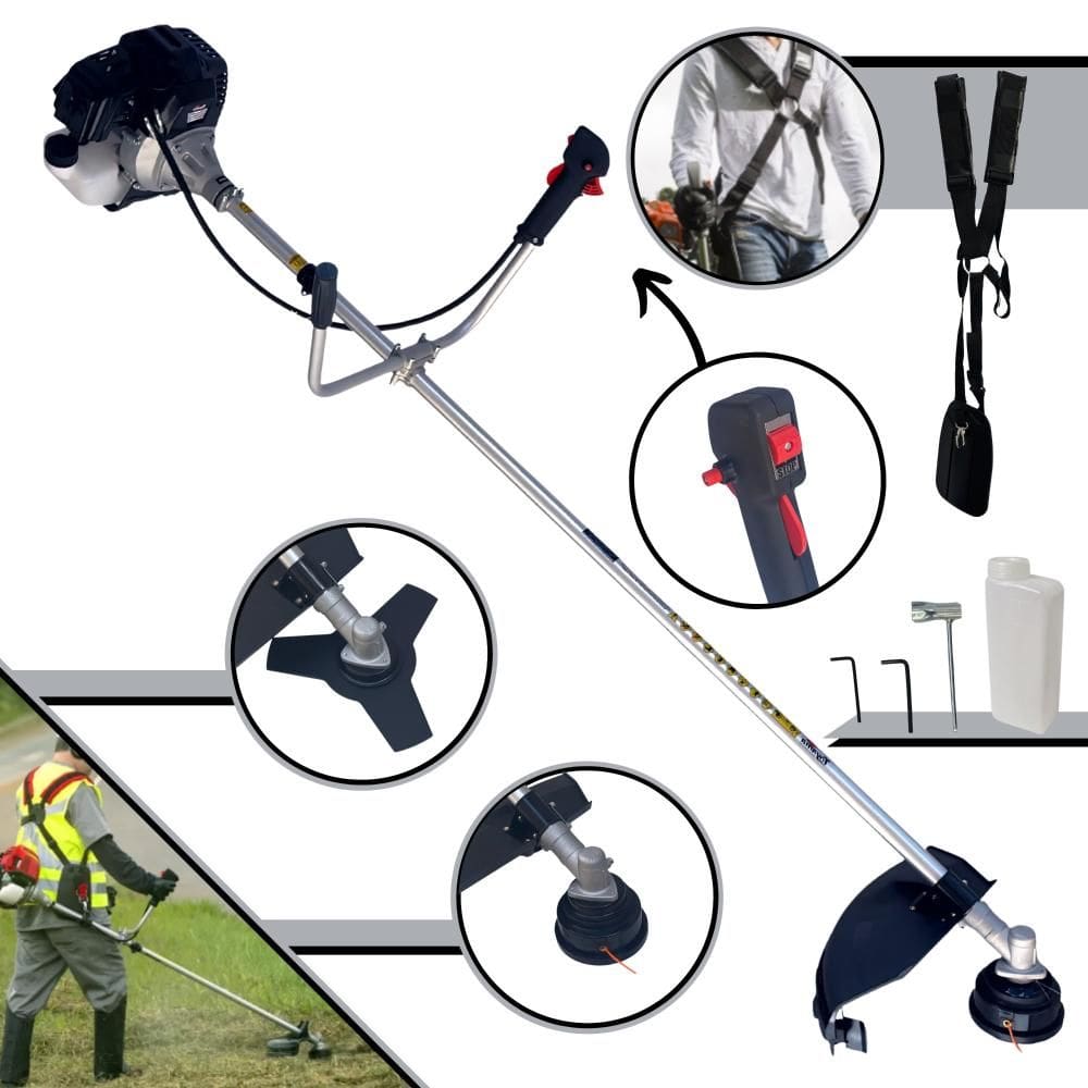 Aparador de Grama Com Sistema Antivibração Toyama RT43LB25A À Gasolina 43cc 10.000rpm 1,7HP de Potência Roçadeira Com Lâmina 3 Pontas + Carretel Nylon