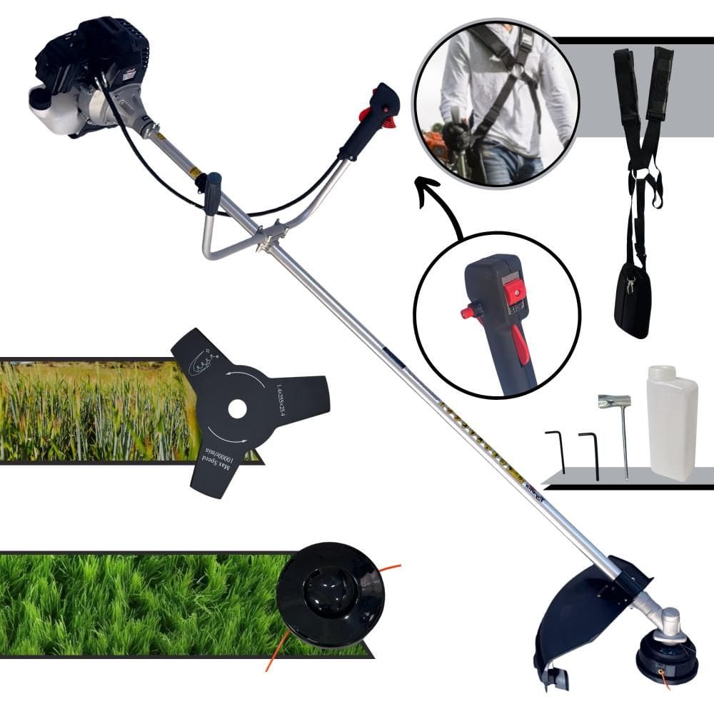 Roçadeira Multifunções RT43LB25A Toyama À Gasolina 43cc Motor 2T 1,7HP Alta Rotação Podador de Grama Completo Com Carretel de Nylon + Faca 3 Pontas