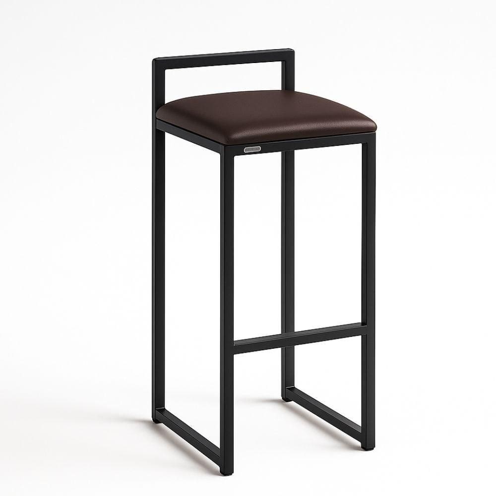 Banqueta Ferro Alta Industrial Metal Bar Moderno Corino Cor:marrom