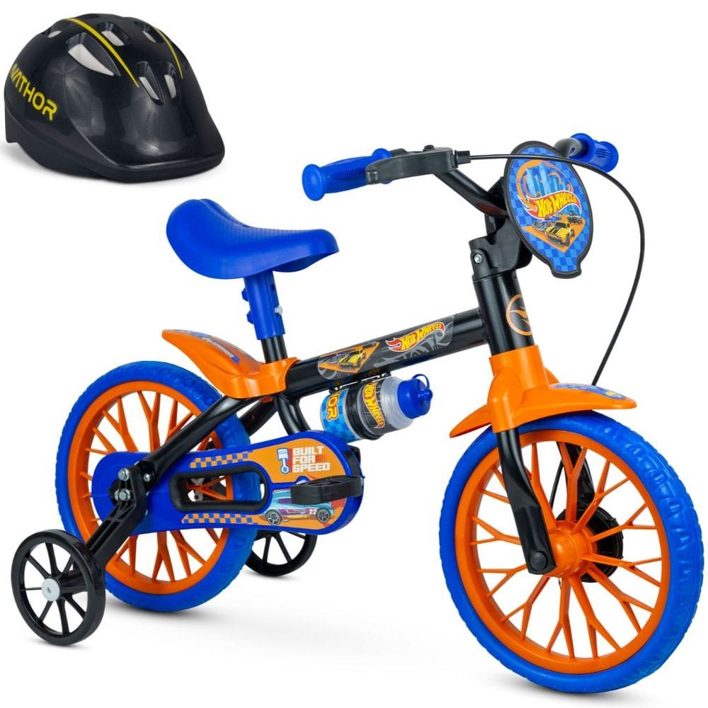 Bicicleta Infantil Menino Aro 12 Hot Wheels com Capacete Matel