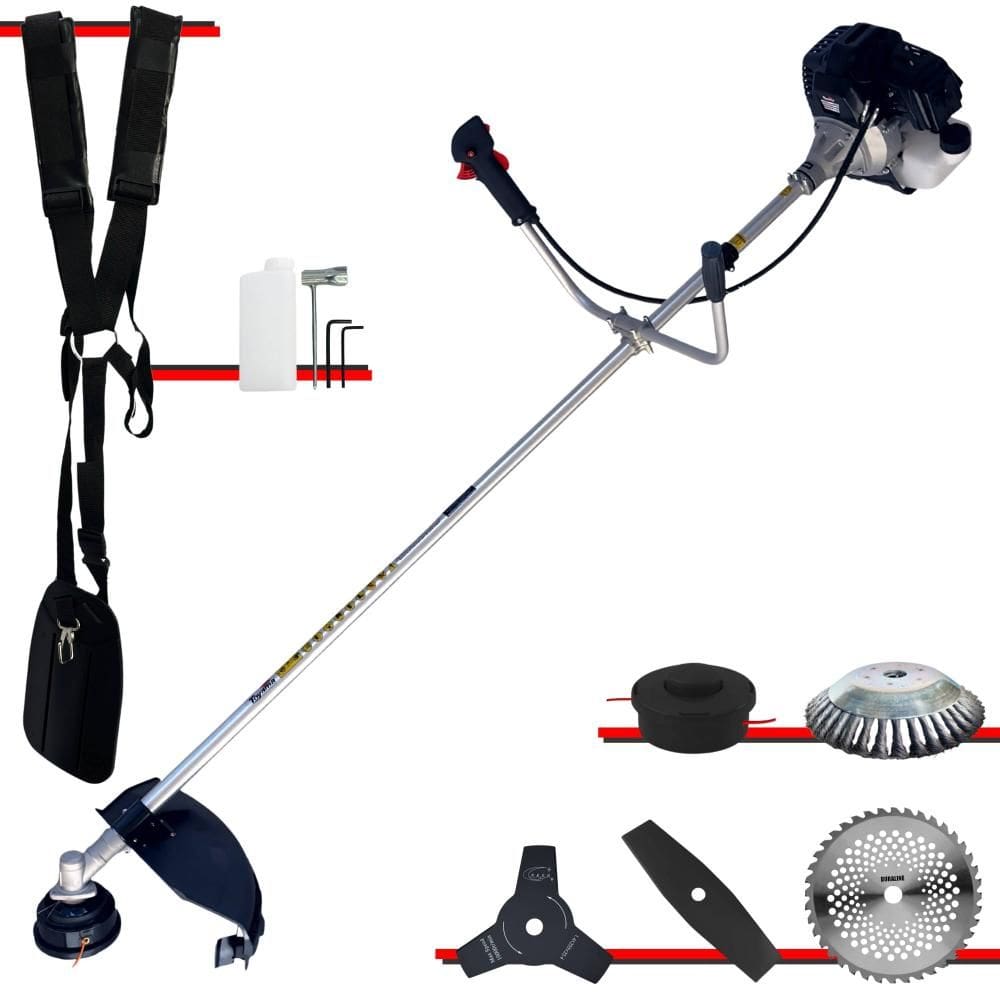 Roçadeira Robusta Toyama RT43LB25A À Gasolina 2T 43cc 10.000rpm 1,7HP Com Kit 3 Lâminas de Corte, Carretel de Nylon e Escova de Aço Circular 38 Cerdas