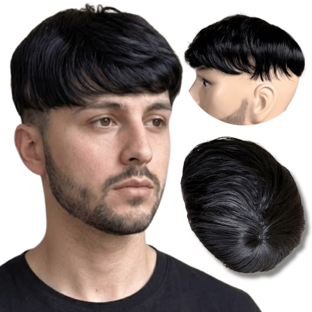 Prótese capilar masculina Topo cabeça tique taque preto 1