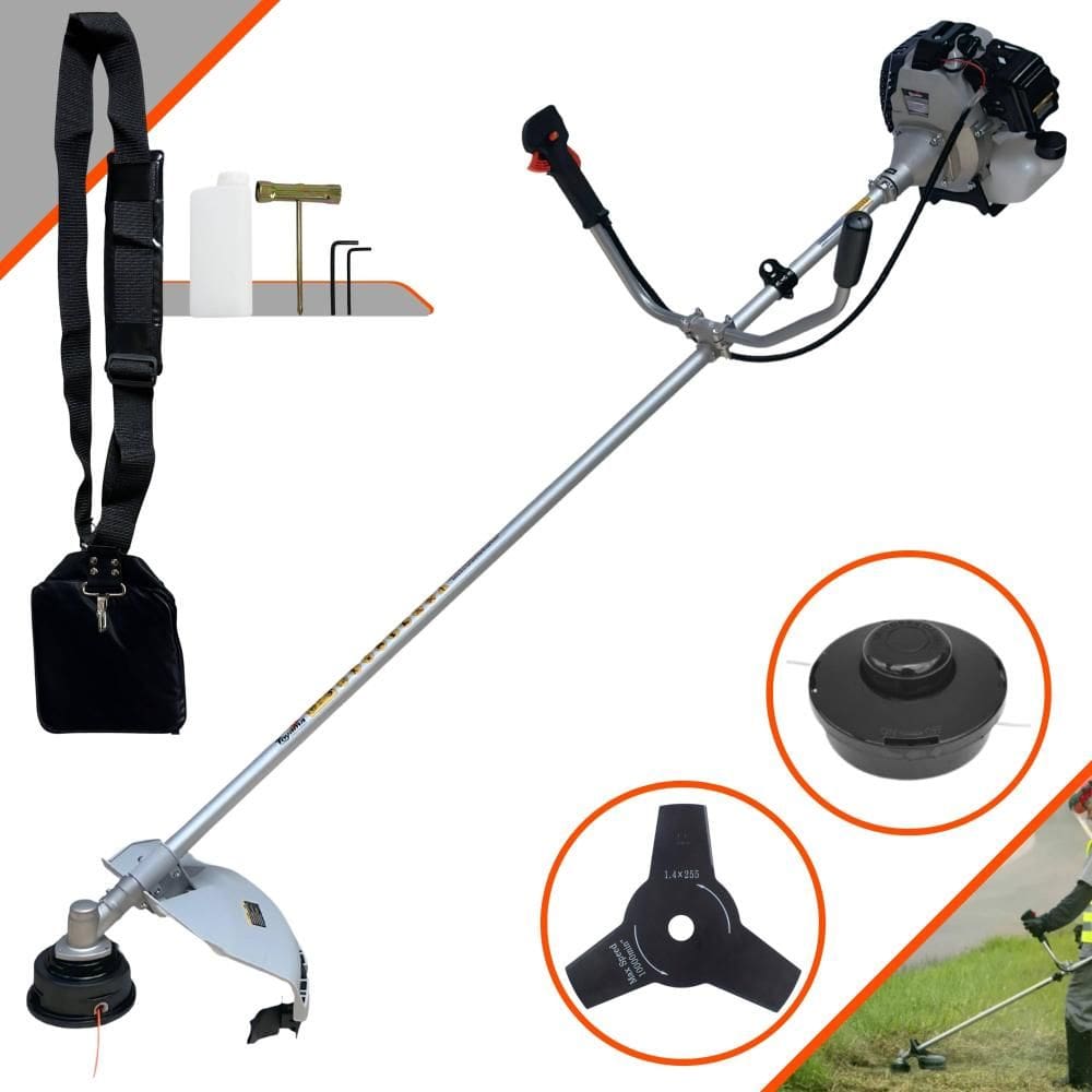 Roçadeira Multifuncional Toyama TBC43-H Motor 2 Tempos 43cc 12.000rpm 1,7HP de Potência Cortador de Grama Com Cabeçote de Nylon + Lâmina 3 Pontas