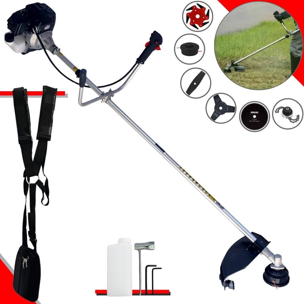Roçadeira À Gasolina RT43LB25A Toyama 43cc 1,7HP Completa C/ Carretel Nylon + Faca 2 Pontas + Faca 3 Pontas + Faca 6 Pontas + Faca 80 Dentes + Trimmer