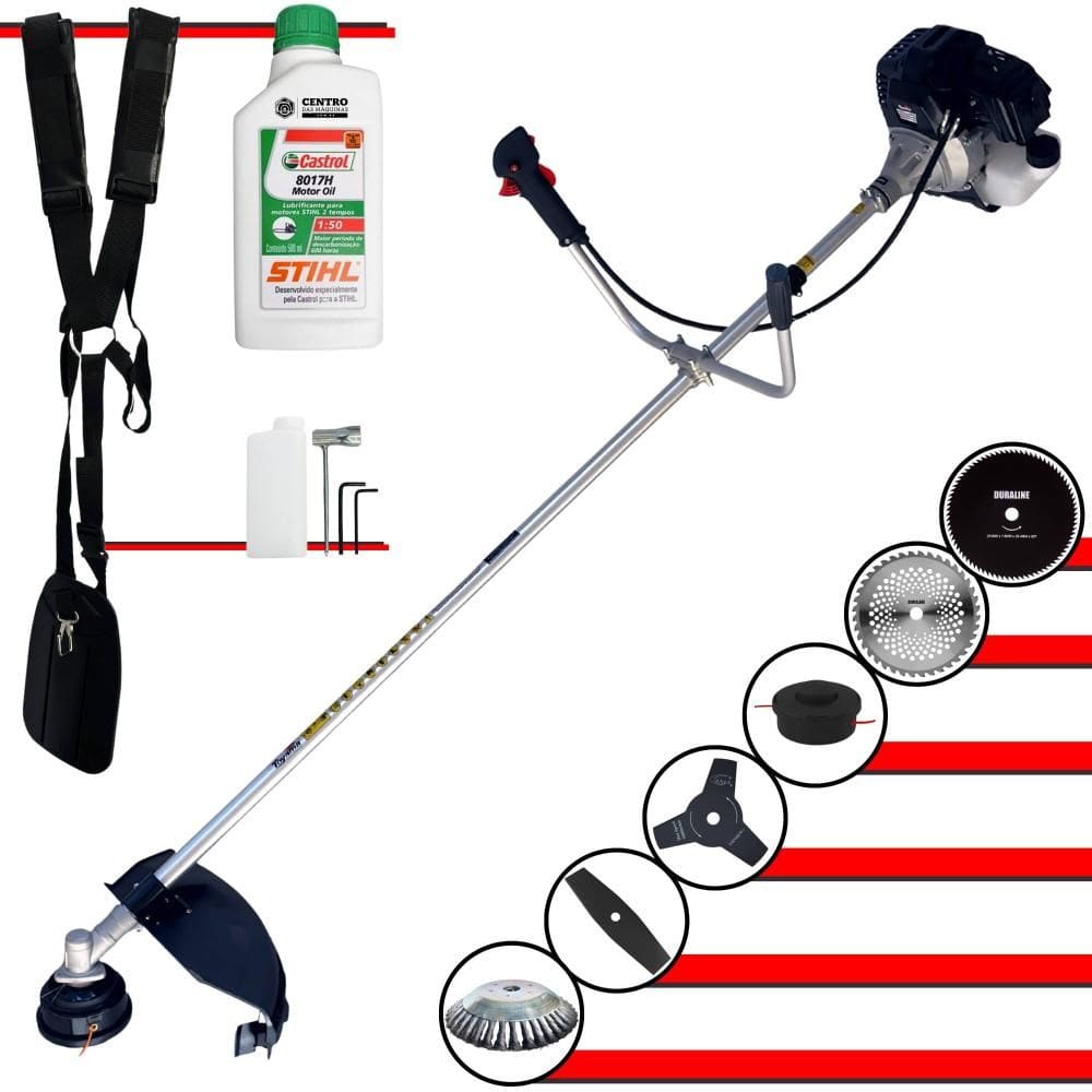 Aparador de Grama Profissional À Gasolina Toyama RT43LB25A 43cc 1,7HP 10000rpm Roçadeira Multifuncional Lateral Com 6 Opções de Cortes + ÓLEO STIHL 2T