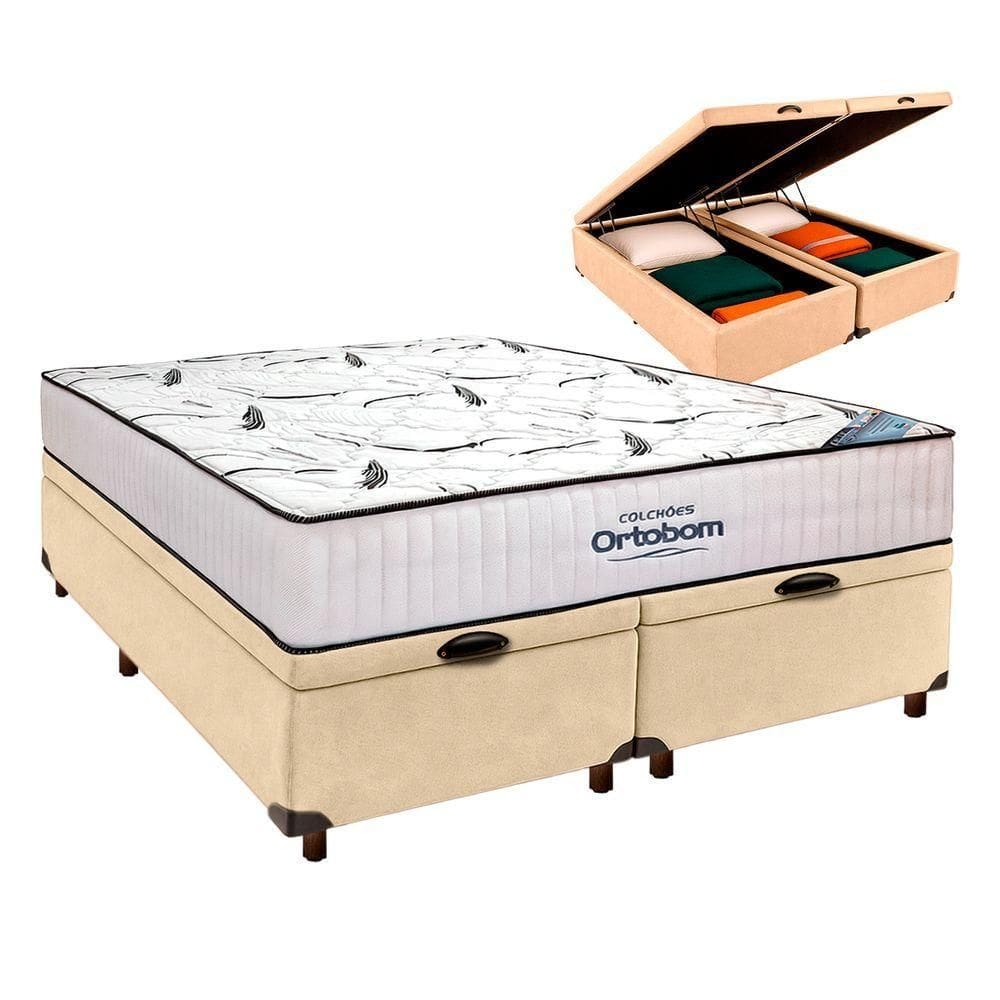 Cama Box Azul + Colchão Queen High Foam Ortobom