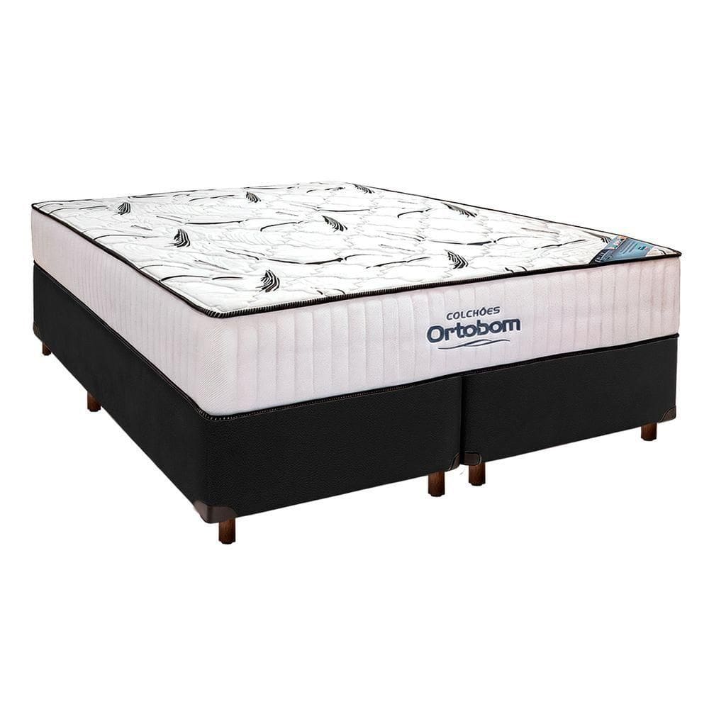 Cama Box Preto + Colchão Queen High Foam Ortobom