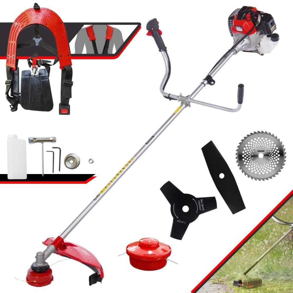 Cortador de Grama À Gasolina Toyama RT52-L 52cc 2HP 2 Tempos Completa Com Carretel Nylon + Faca 2 Pontas + Faca 3 Pontas + Faca 40 Dentes de Vídea