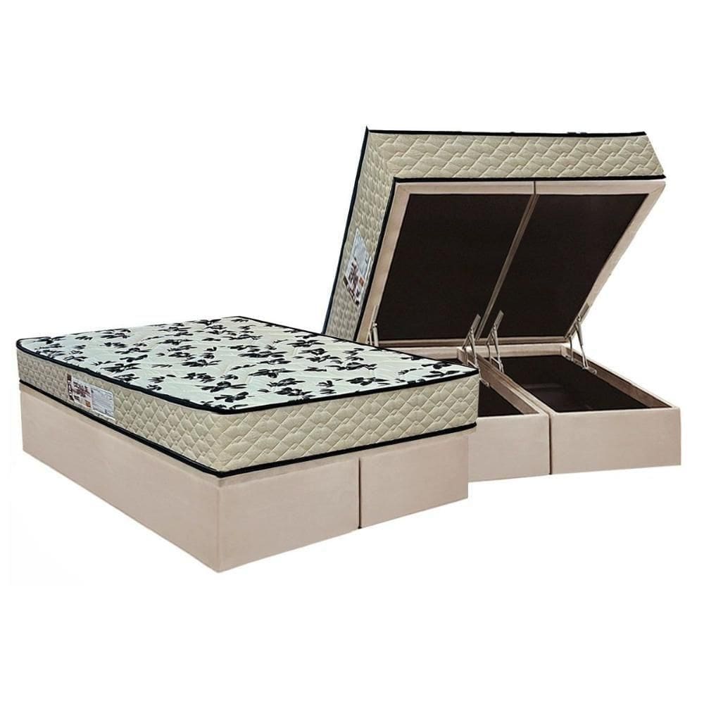 Cama Box Baú Queen: Colchão Espuma D33 Paropas Pasquale Wave Clean + Base Crc Suede Clean (158x198)