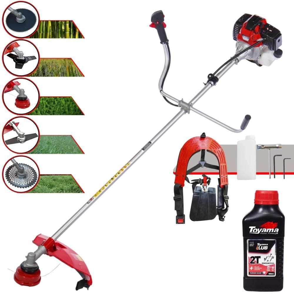Roçadeira Com Sistema Antivibração À Gasolina Toyama RT52-L 52cc 2HP 10.000rpm Multifuncional Completa Com 5 Opções de Cortes + ÓLEO TOYAMA 2 Tempos