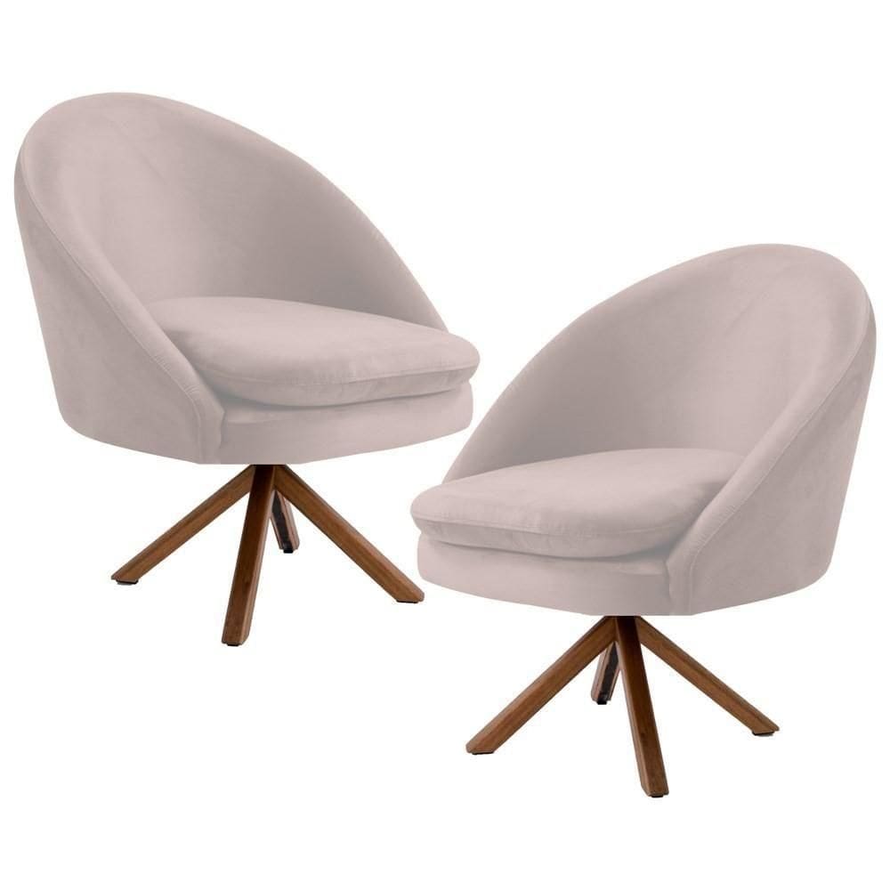 Kit 2 Poltronas Decorativas Giratórias Base Giromad Madeira Rafa C-309 Veludo Bege - Domi