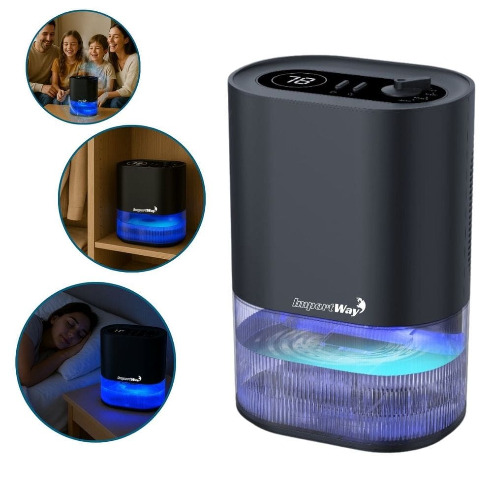 Desumidificador Antimofo Secar Ar Elétrico 2000ml Led Lâmpada Ambiente 7 Cores Preto Importway