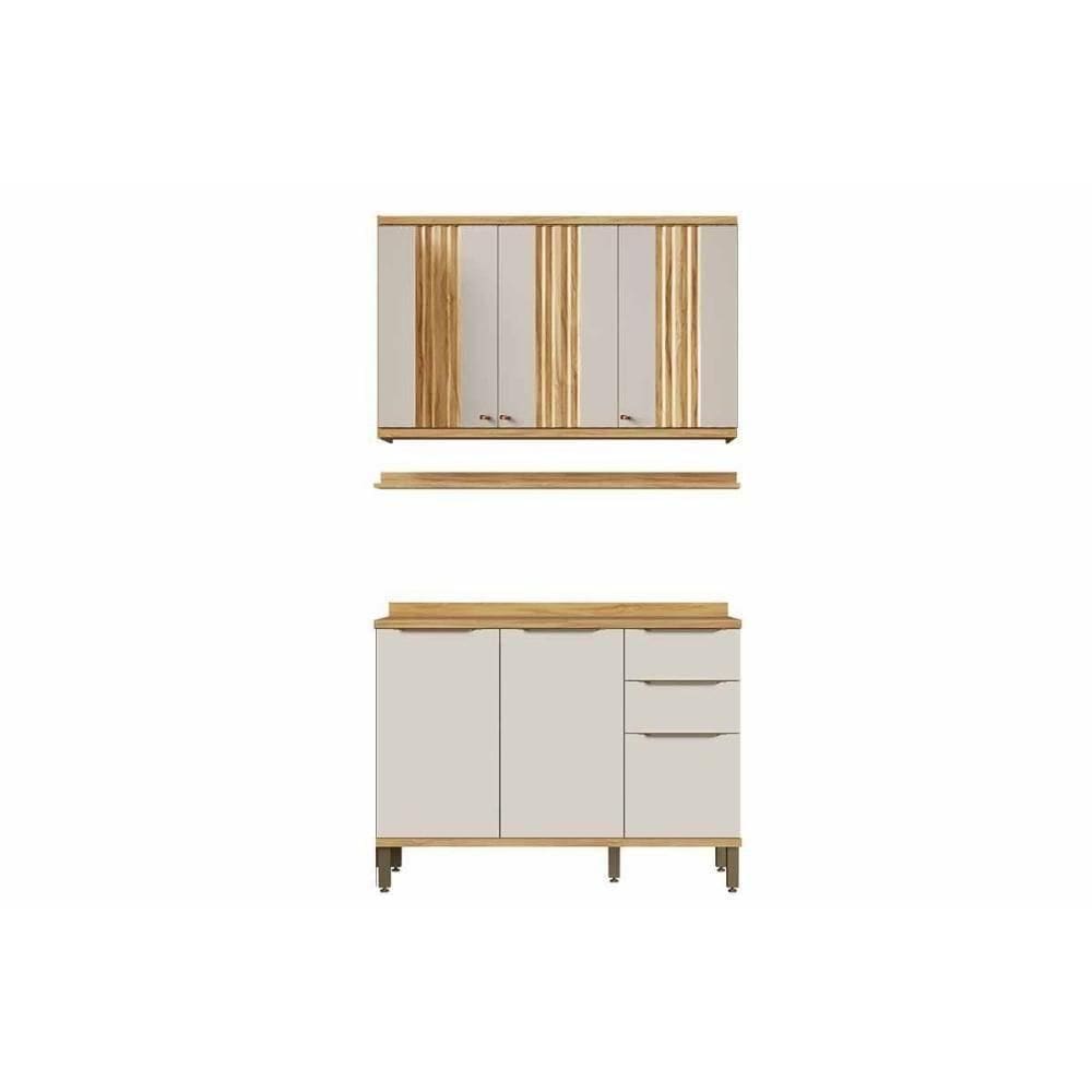 Cozinha Completa Sauvignon 3 Peças (1aéreo+1balcão+1complemento) C3p48 Amendoa-off White - Ronipa